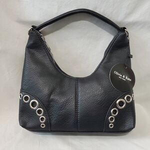 Black Faux Leather Purse By Olivia & Kate Hobo Style With Crossbidy Strap NWT